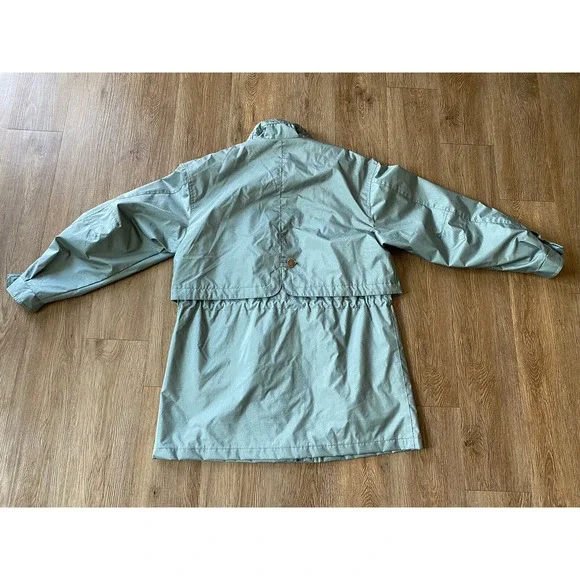 Vtg Fleet Street Metallic Teal Oversize Trench Raincoat Jacket Women's Medium - Picture 3 of 11